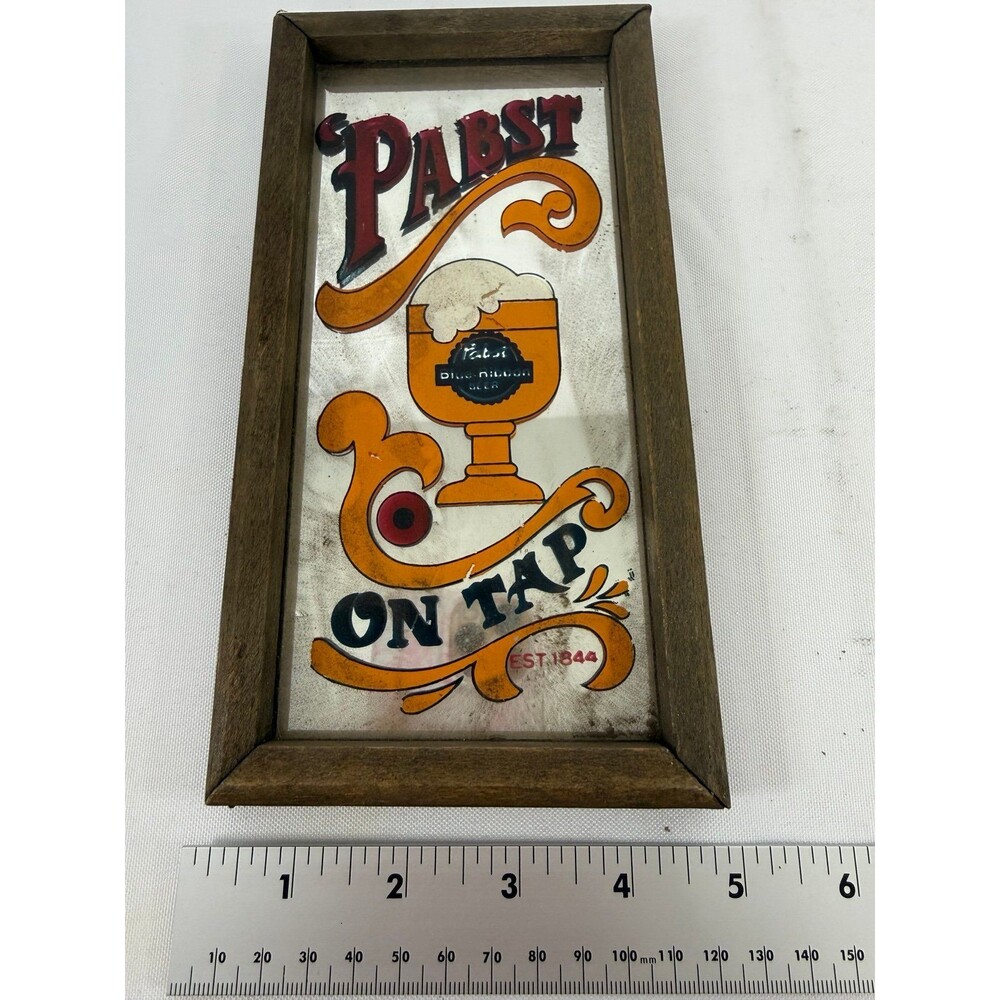 Vintage mirror bar sign featuring Pabst Blue Ribbon beer 1975